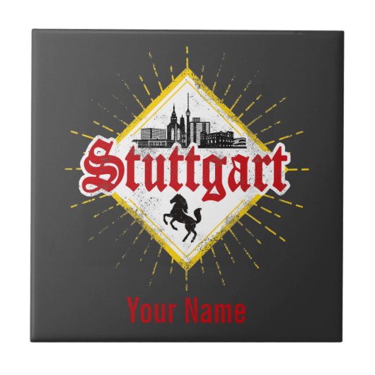 Stuttgart City Germany Retro Skyline  Tegeltje (Voorkant)