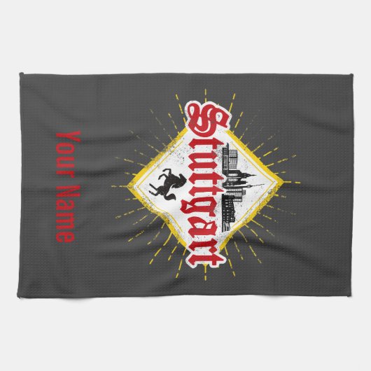 Stuttgart City Germany Retro Skyline  Theedoek (Horizontaal)