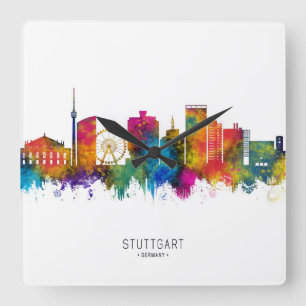 Stuttgart Duitsland Skyline Vierkante Klok