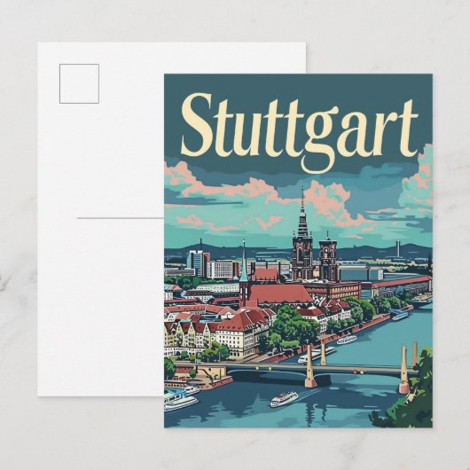 Stuttgart Duitsland Vintage Travel Illustration Briefkaart (Voorkant / Achterkant)