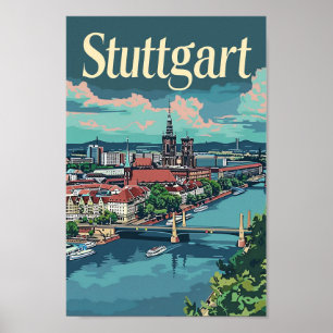 Stuttgart Duitsland Vintage Travel Illustration Poster
