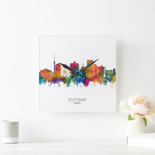 Stuttgart Germany Skyline Vierkante Klok (Huis)