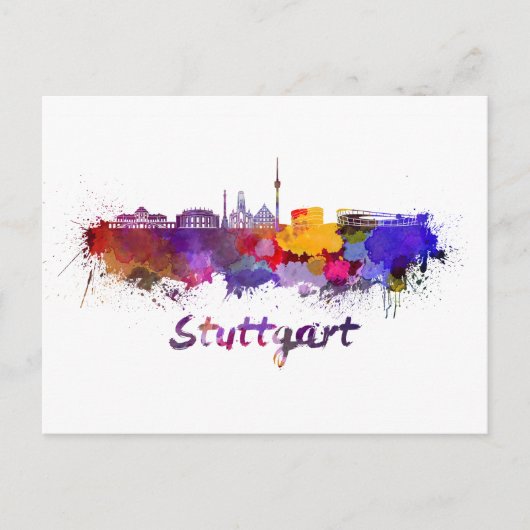 Stuttgart skyline in waterverf briefkaart (Voorkant)