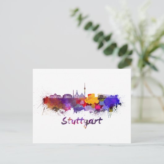 Stuttgart skyline in waterverf briefkaart (Staand voorkant)