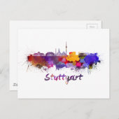 Stuttgart skyline in waterverf briefkaart (Voorkant / Achterkant)