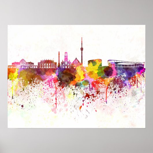 Stuttgart skyline op waterverf achtergrond poster (Voorkant)