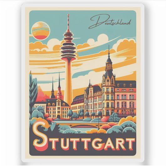 Stuttgart TV-toren - Fernsehturm Duitsland cadeau Sticker (Voorkant)