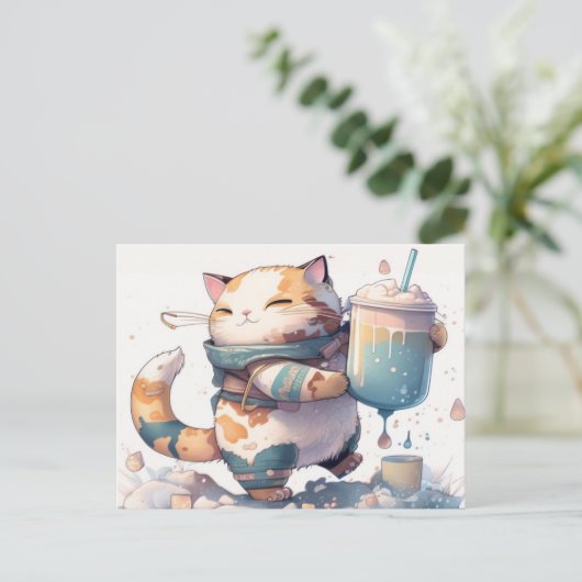 Stuur een Briefkaart met Boba Tea Cat naar iederee (Staand voorkant)