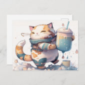 Stuur een Briefkaart met Boba Tea Cat naar iederee (Voorkant / Achterkant)