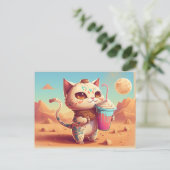 Stuur een Briefkaart met Boba Tea Cat naar iederee (Staand voorkant)
