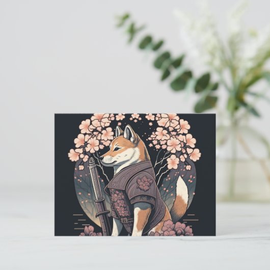 Stuur een glimlach met Shiba Dog Samurai Briefkaar Briefkaart (Staand voorkant)