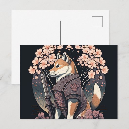 Stuur een glimlach met Shiba Dog Samurai Briefkaar Briefkaart (Voorkant / Achterkant)