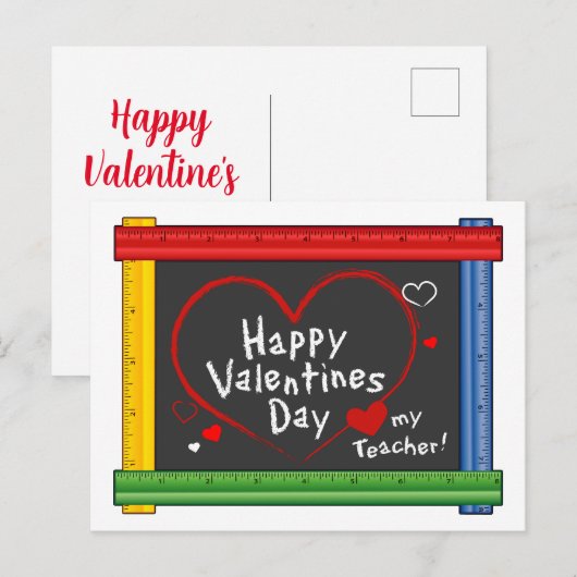 Stuur het bericht Happy Valentine's Day Teacher Briefkaart (Voorkant / Achterkant)