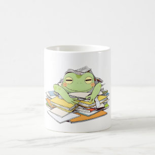 Stuur hulp kikker bedolven onder papierwerk Kawaii Koffiemok