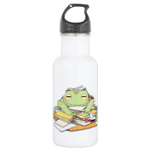 Stuur hulp kikker bedolven onder papierwerk Kawaii Waterfles