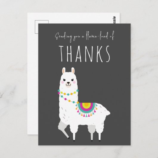 Stuur Llama-lading van Bedankt Schattige Llama Dan Briefkaart (Voorkant / Achterkant)
