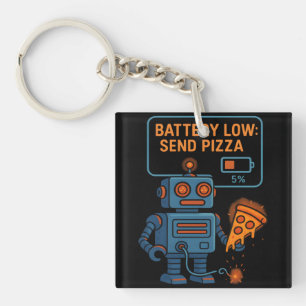 Stuur Pizza Robot Batterij 5% Gamen Foodie Grappig Sleutelhanger