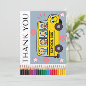 Stuurderkaart schoolbus Van kind of familienaam Bedankkaart (Staand voorkant)