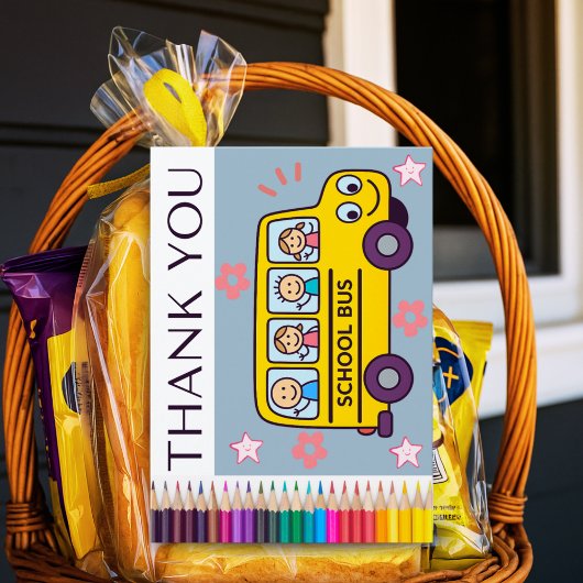 Stuurderkaart schoolbus Van kind of familienaam Bedankkaart