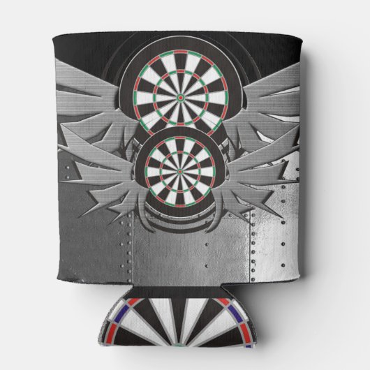 Stuurhutpersoneel darts gericht op vloeibare knuff blikjeskoeler (Achterkant)