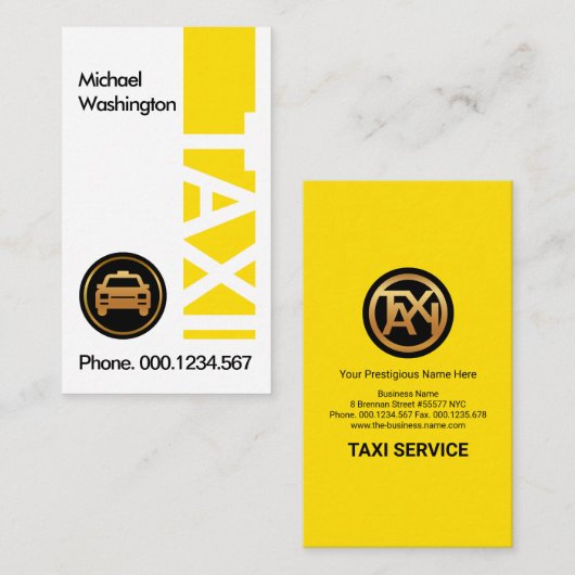 Stuurprogramma Creative Vertical Yellow TAXI Signa Visitekaartje (Voorkant / Achterkant)