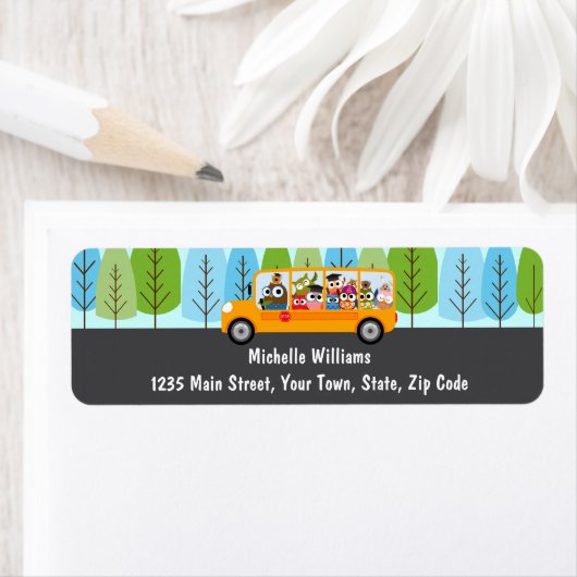 Stuurprogramma Cute Owl School Bus Etiket (Insitu)