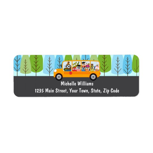 Stuurprogramma Cute Owl School Bus Etiket (Voorkant)