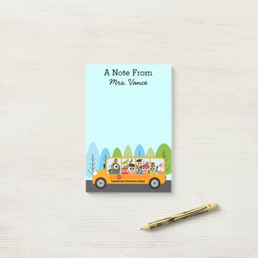Stuurprogramma Cute Owl School Bus Post-it® Notes (Op bureau)