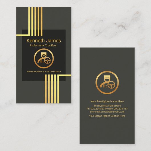 Stuurprogramma Elegant Gold Vertical Lines Chauffe Visitekaartje (Voorkant / Achterkant)