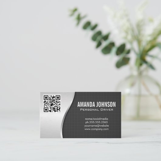 Stuurprogramma | metallische achtergrond | QR-code Visitekaartje (Staand voorkant)