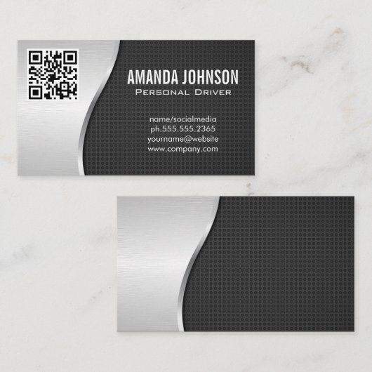 Stuurprogramma | metallische achtergrond | QR-code Visitekaartje (Voorkant / Achterkant)