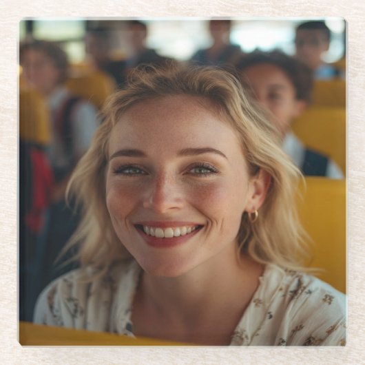 Stuurprogramma Schoolbus Foto Aanpassen Glazen Onderzetter (Voorkant)