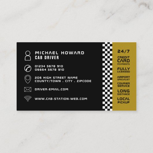 Stuurprogramma Trendy & Modern Taxi Cab Visitekaartje (Achterkant)