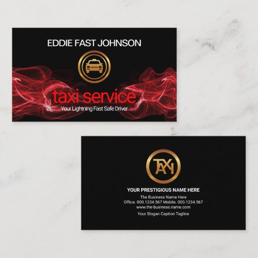 Stuurprogramma voor Red Lightning Fast Gold Taxi L Visitekaartje (Voorkant / Achterkant)