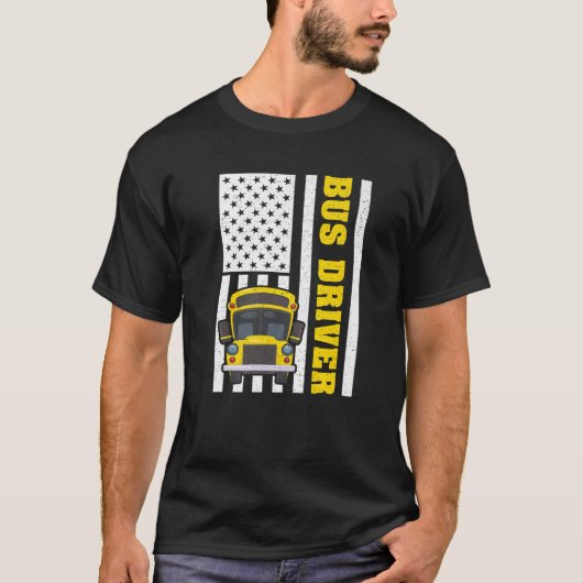 Stuurprogramma voor schoolbus Retro American Flag  T-shirt (Voorkant)