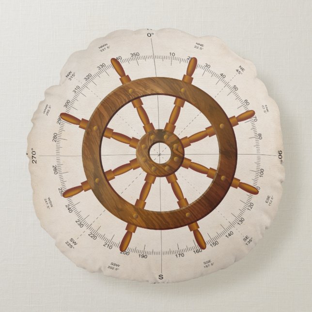 Stuurwiel van zeilboot met kompas rond kussen (Voorkant)