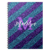 Styilsh Blue &Purple Glitter Monogram Name Notitieboek (Voorkant)
