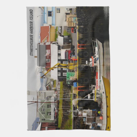Stykkisholmur Harbour IJsland Tea Towel Theedoek (Verticaal)
