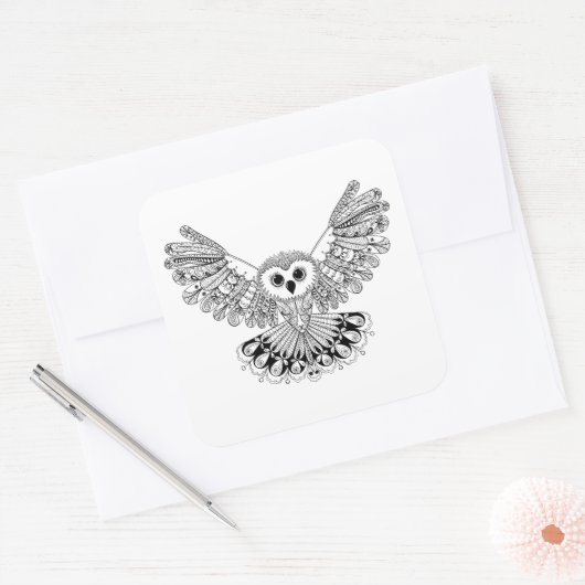 Style Black Owl Vierkante Sticker (Envelop)
