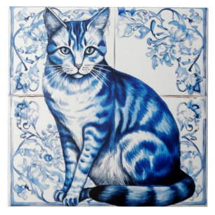  Style Blue Delft Cat keramische Tegel. Tegeltje