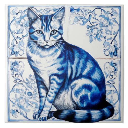  Style Blue Delft Cat keramische Tegel. Tegeltje (Voorkant)