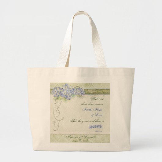 Style Blue Hydrangea Floral Swirl Damask Grote Tote Bag (Voorkant)