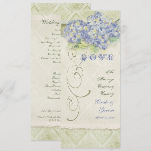 Style Blue Hydrangea Floral Swirl Damask Kaart (Voorkant / Achterkant)