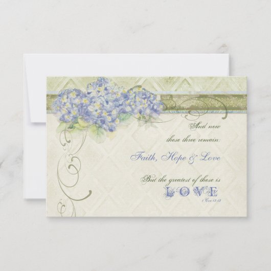  Style Blue Hydrangea Floral Swirl Damask RSVP Kaartje (Voorkant)
