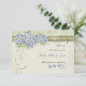  Style Blue Hydrangea Floral Swirl Damask RSVP Kaartje (Staand voorkant)