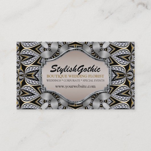 Style Fusion Silver Black Gold Baroque BizCards Visitekaartje (Voorkant)