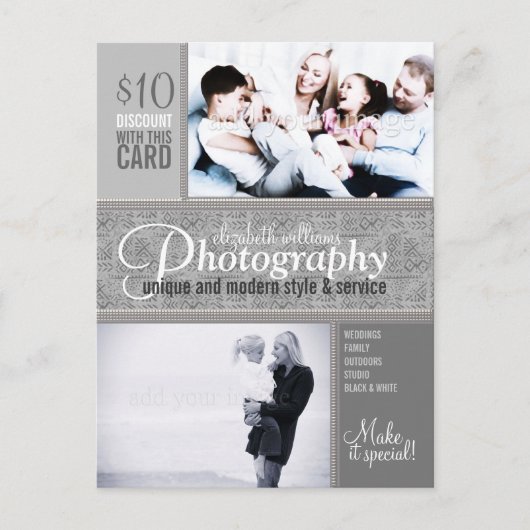 Style Tribal Silver Photography Business Postcard Briefkaart (Voorkant)