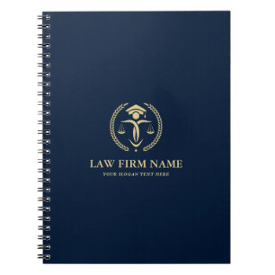 Stylied Gold Justice Logo Royal Blue Background Notitieboek