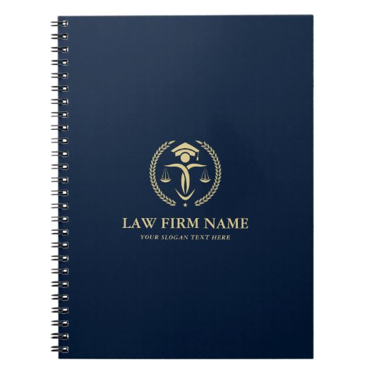 Stylied Gold Justice Logo Royal Blue Background Notitieboek (Voorkant)