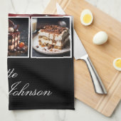 Stylis Zwart & Wit 4 Fotodesserts Gepersonaliseerd Theedoek (Quarter Fold)